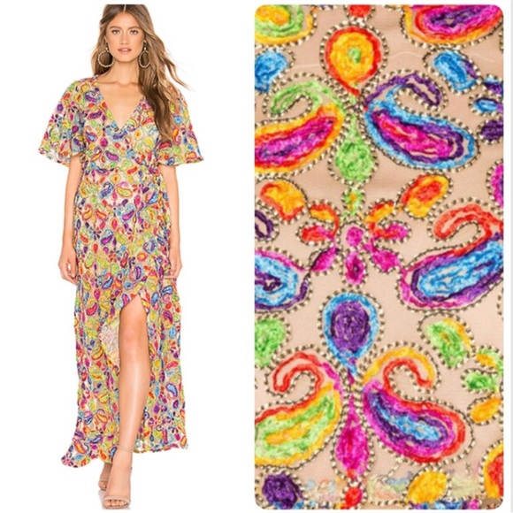 Tularosa Dresses & Skirts - Groovy Tularosa Maxi Dress Revolve Huntley Maximalist Embroidered Rainbow Nude